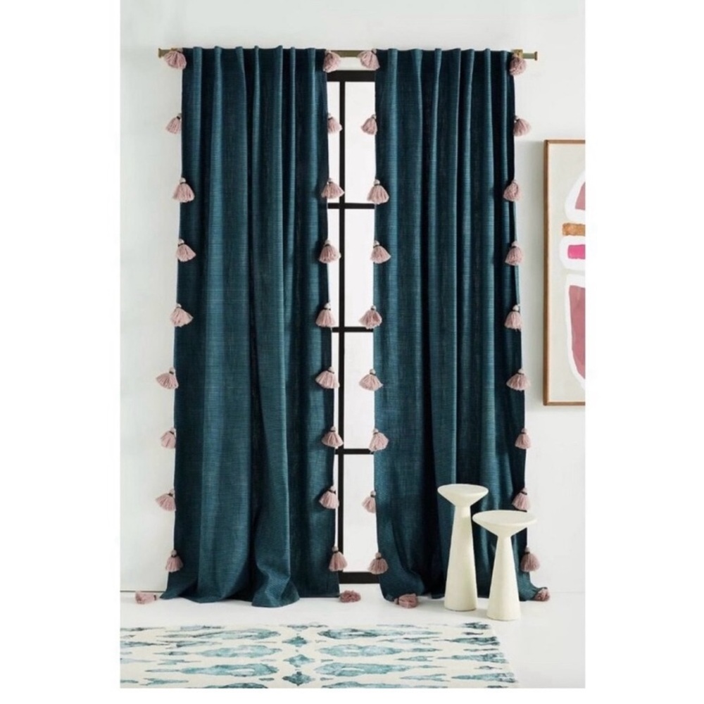 ISO two Anthropologie Mindra striped curtains in teal/violet 50x84